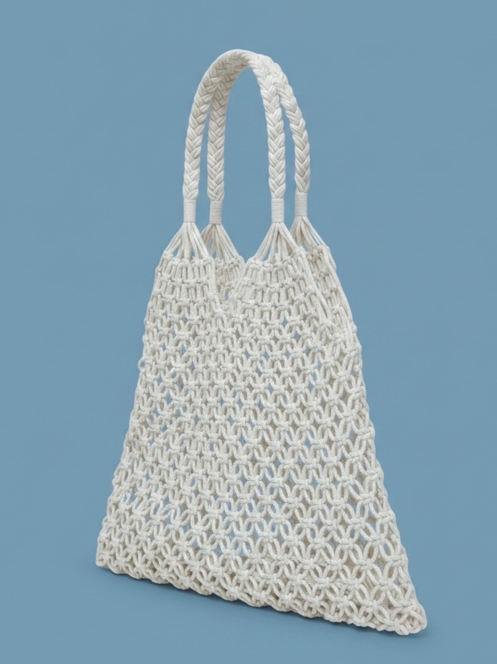 Handmade Cream Macramé Cotton Market Tote Bag | Boho Woven Beach Shopper